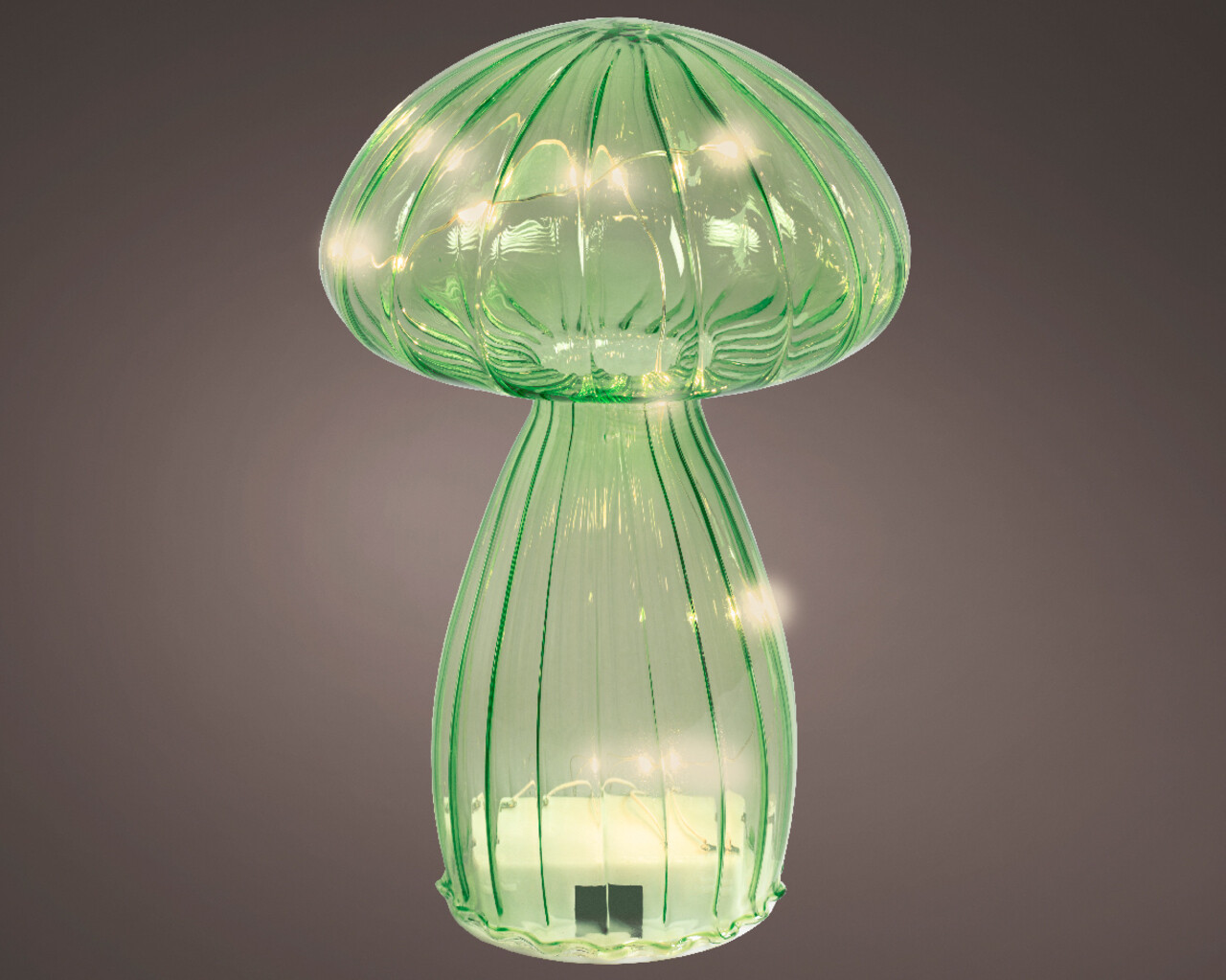 Decoratiune luminoasa de masa cu 8 micro LED-uri Mushroom, Decoris, 11x16.5 cm, cu baterii, sticla - imagine 4